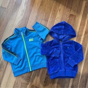 Lot of 2 Baby 18M Jackets Ralph Lauren Velour & Nike Tracksuit Blue Full Zip